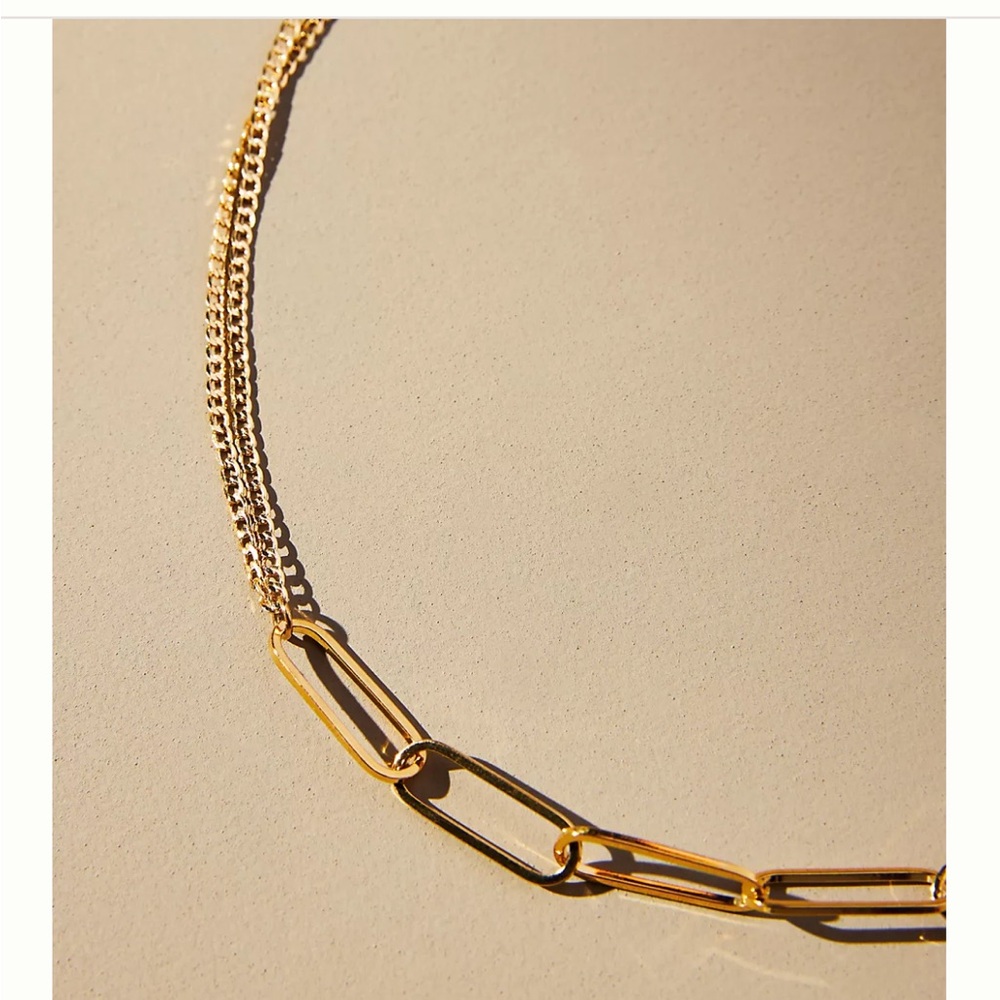 Anthropologie Mixed Chain Link Necklace 14K Plated Brass Lobster Clasp NEW - Picture 2 of 12